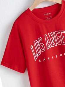 SHEIN EZwear Letter Graphic Drop Shoulder Tee - Red - View 4