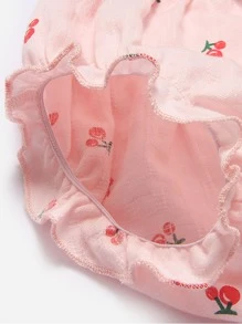 嬰兒櫻桃圖案荷葉邊上衣和短褲和髮帶 - 淺粉色 - 查看 4