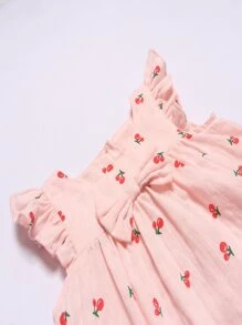 嬰兒櫻桃圖案荷葉邊上衣和短褲和髮帶 - 淺粉色 - 查看 6