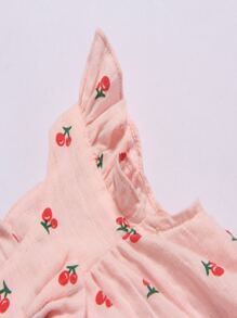 嬰兒櫻桃圖案荷葉邊上衣和短褲和髮帶 - 淺粉色 - 查看 7