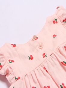 嬰兒櫻桃圖案荷葉邊上衣和短褲和髮帶 - 淺粉色 - 查看 8