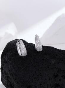 Pendientes de aro zirconia cúbica - Plateado - Ver 1