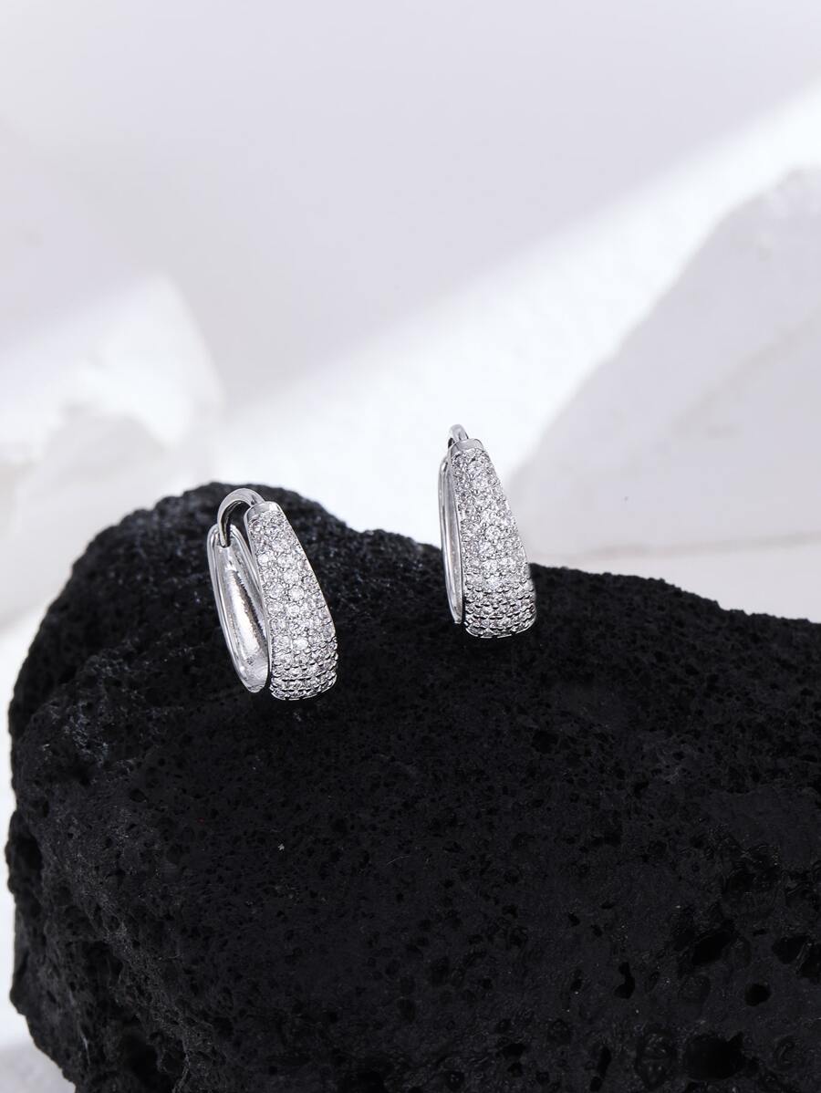 Pendientes de aro zirconia cúbica - Plateado - Ver 1