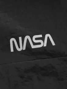 Manfinity Running 男友风男式字母图案拉链抽绳连帽运动夹克健身上衣 - 黑色 - 查看 4