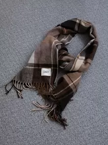 DAZY Plaid Print Letter Patch Decor Fringe Trim Scarf - Multicolor - View 7