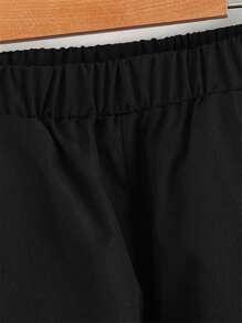 SHEIN 男孩卡通臉圖案搭扣帶工裝褲 - 黑色 - 查看 3