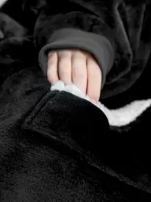 1pc Fleece Hooded Blanket - Black - View 4