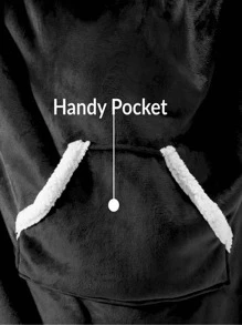 1pc Fleece Hooded Blanket - Black - View 5