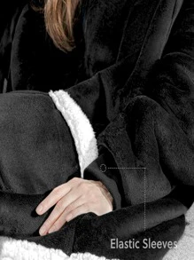 1pc Fleece Hooded Blanket - Black - View 6