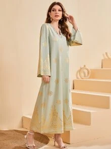 Al Najma Gold Floral Print Kaftan Dress
