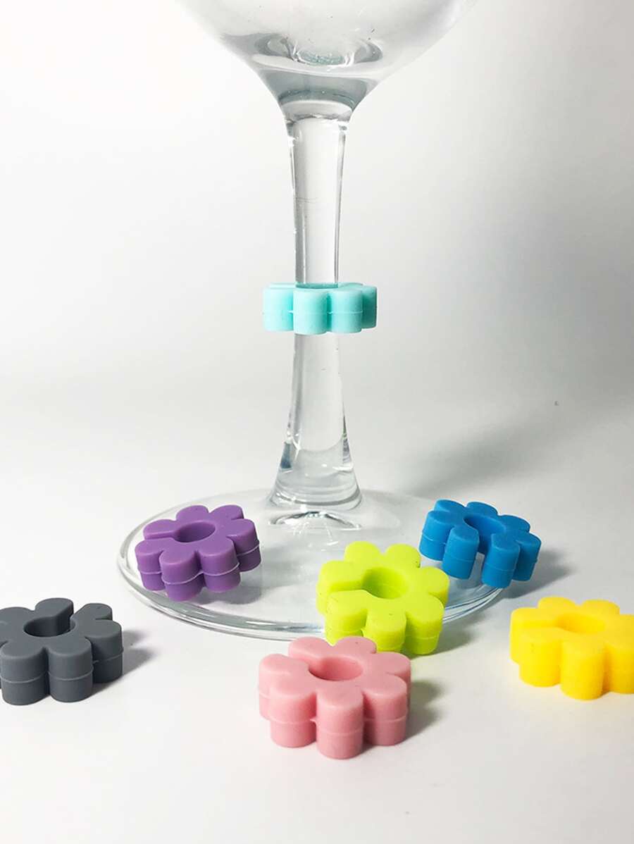 8pcs Flower Shaped Wine Glass Identification Ring - Multicolor - View 1