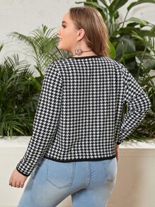 EMERY ROSE Plus Houndstooth Print Contrast Binding Jacket - Black and White - View 2