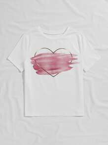 Flirla Plus Heart & Brush Print Tee - White - View 3