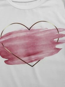 Flirla Plus Heart & Brush Print Tee - White - View 5