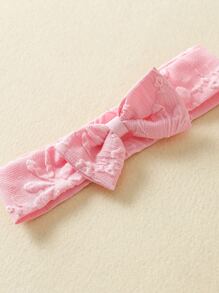 Baby Jacquard Ruffle Sleeve Bow Mesh Hem Dress & Headband - Baby Pink - View 3