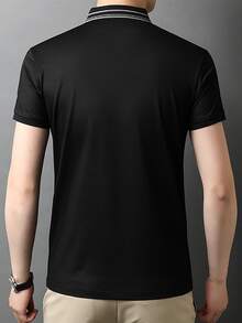 Manfinity Men Letter Graphic Striped Trim Polo Shirt - Black - View 2