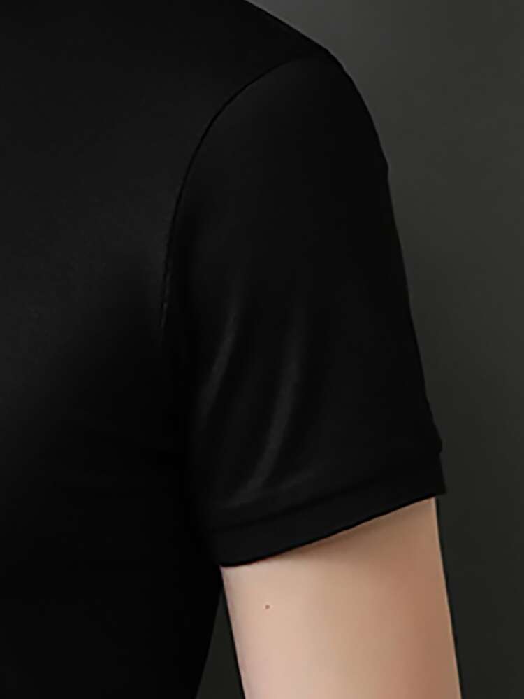 Manfinity Hombres Camisa polo con estampado de letra ribete de rayas - Negro - Añade 4