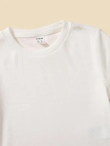 SHEIN 女孩木耳邊T恤和格子圖案背帶洋裝套裝 - 黑與白 - 查看 3