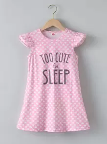 Toddler Girls Heart & Slogan Graphic Ruffle Trim Pajama Dress