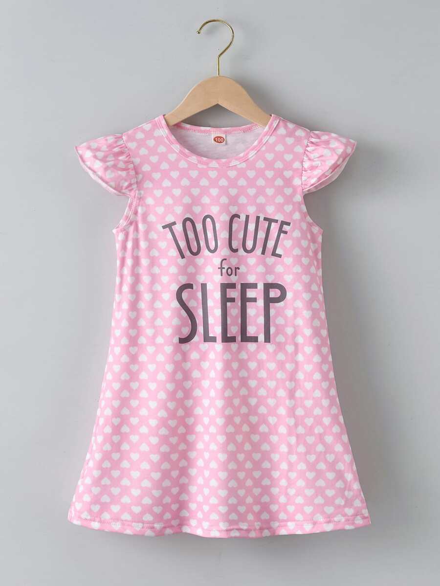 Toddler Girls Heart & Slogan Graphic Ruffle Trim Pajama Dress