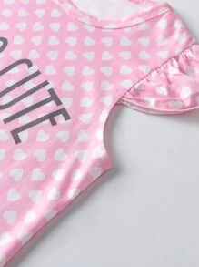 Toddler Girls Heart & Slogan Graphic Ruffle Trim Pajama Dress