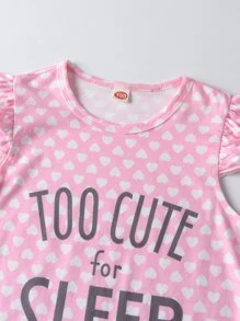 Toddler Girls Heart & Slogan Graphic Ruffle Trim Pajama Dress
