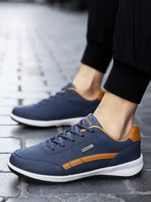 Men Colorblock Lace-up Front Running Shoes - Blue - View 1