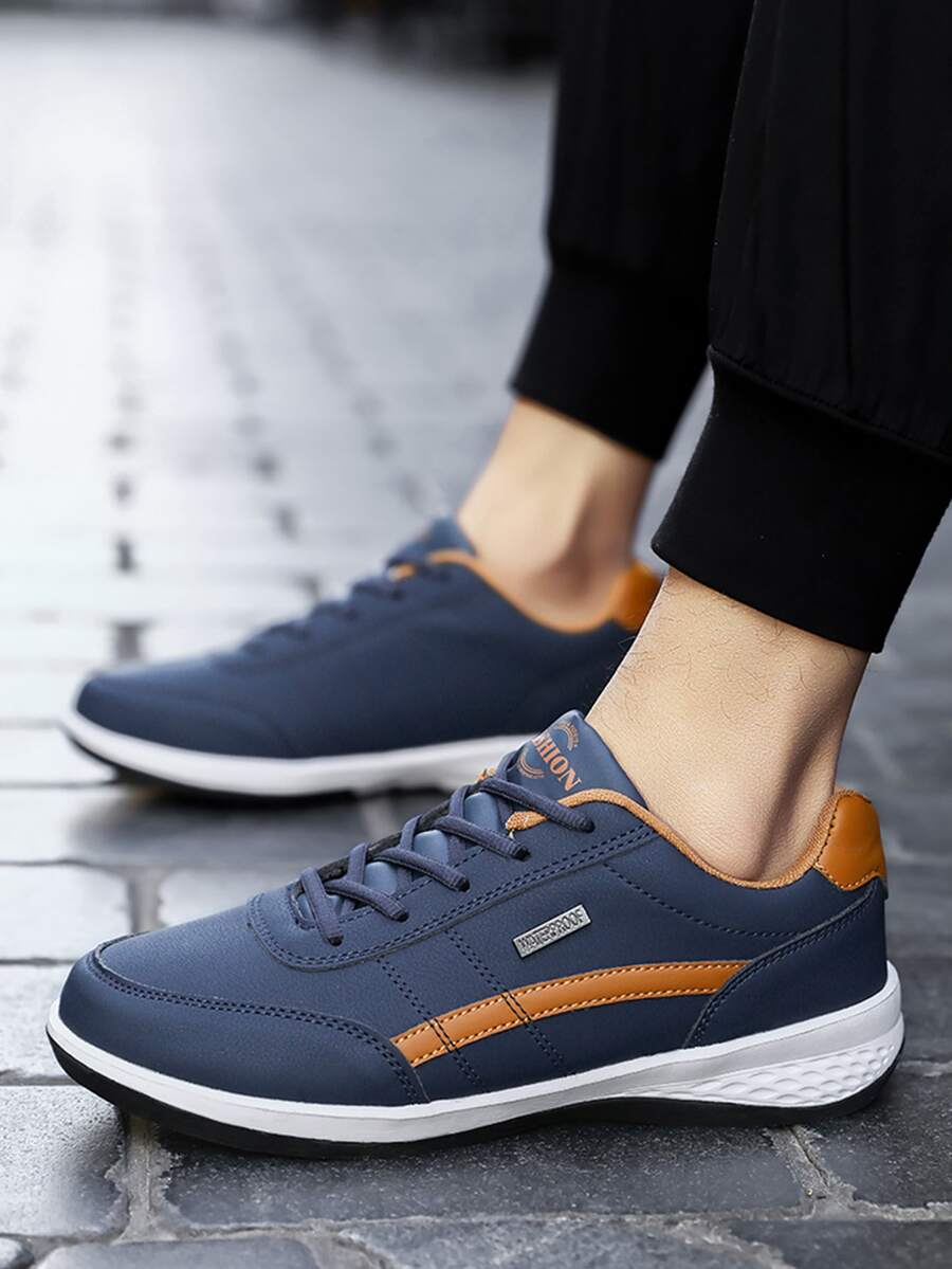 Men Colorblock Lace-up Front Running Shoes - Blue - View 1