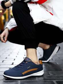 Men Colorblock Lace-up Front Running Shoes - Blue - View 2