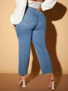 SHEIN SXY 大碼雙色高腰媽媽牛仔褲 - 淺色水洗藍 - 查看 2