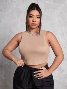 Áo hai dây Plus Size màu trơn Giải trí - Màu be - Xem 1