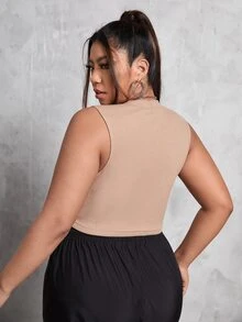Áo hai dây Plus Size màu trơn Giải trí - Màu be - Xem 2