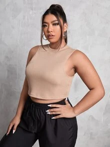 Áo hai dây Plus Size màu trơn Giải trí - Màu be - Xem 3