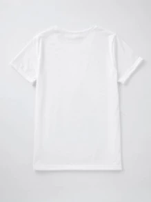 SHEIN Unity 1 pieza Camiseta gráfica con letra y figura para mujeres - Blanco - Ver 2