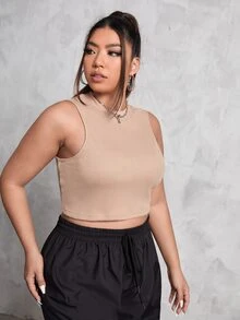Áo hai dây Plus Size màu trơn Giải trí - Màu be - Xem 5