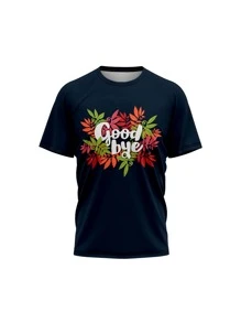 Boys Slogan And Leaf Print Tee - Black - View 1