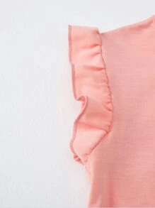 小女童1入組花卉和字母圖案荷葉邊T恤 - 珊瑚粉 - 查看 5