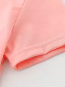 SHEIN Girls 1pc Letter Graphic Tee - Coral Pink - View 5