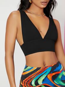 SHEIN BAE Solid Crop Tank Top - Black - View 1
