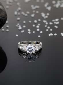 Cubic Zirconia Decor Ring - Silver - View 1