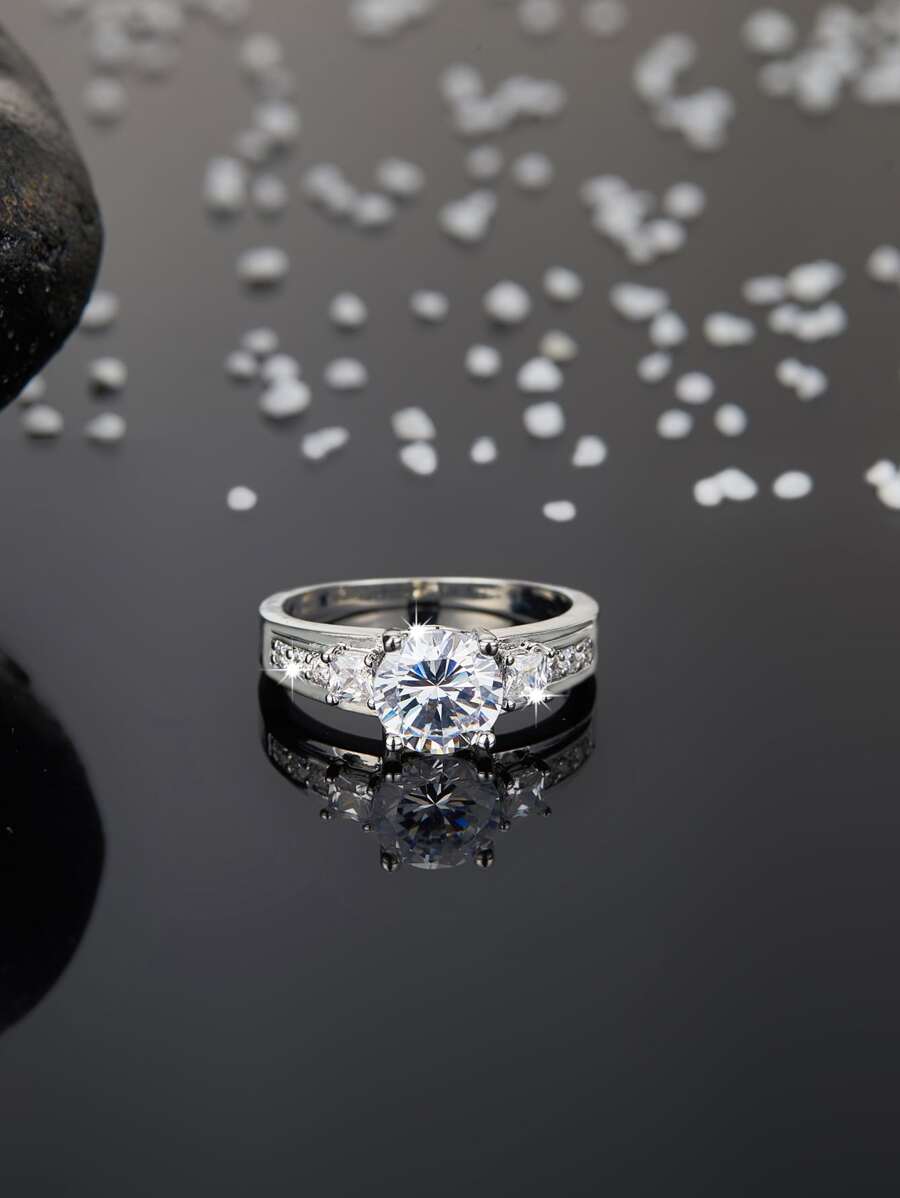 Cubic Zirconia Decor Ring - Silver - View 1