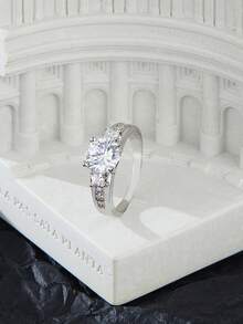 Cubic Zirconia Decor Ring - Silver - View 2