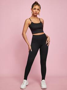 SHEIN PETITE High Waisted Marled Knit Leggings - Black - View 5