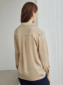 MOTF PREMIUM Blusa fruncido con cordón - Caqui - Ver 2