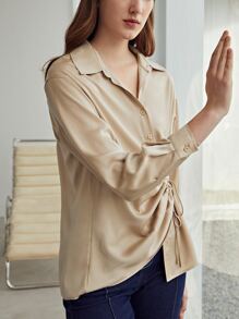 MOTF PREMIUM Blusa fruncido con cordón - Caqui - Ver 7