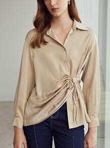 MOTF PREMIUM Blusa fruncido con cordón - Caqui - Ver 8