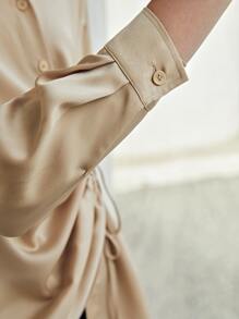 MOTF PREMIUM Blusa fruncido con cordón - Caqui - Ver 10
