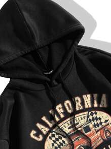 SHEIN Unity Slogan Graphic Kangaroo Pocket Thermal Drawstring Hoodie - Black - View 5