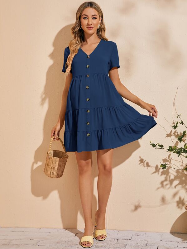 SHEIN Maternity Buttoned Front Smock Dress