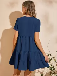 SHEIN Maternity Buttoned Front Smock Dress - Navy Blue - View 2